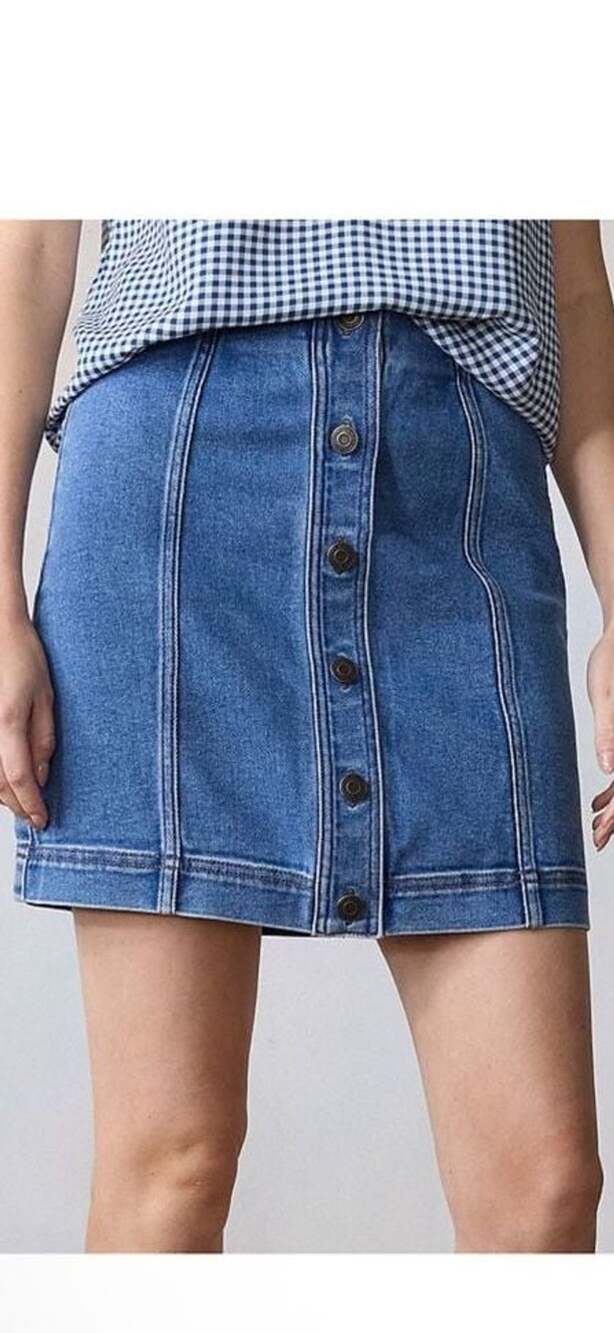 NWT LC Lauren Conrad Women's Jean Mini Skirt Button Front Sz L $40